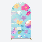 Aperturee - Aperturee Blue Colorful Floral Bubbles Birthday Arch Backdrop